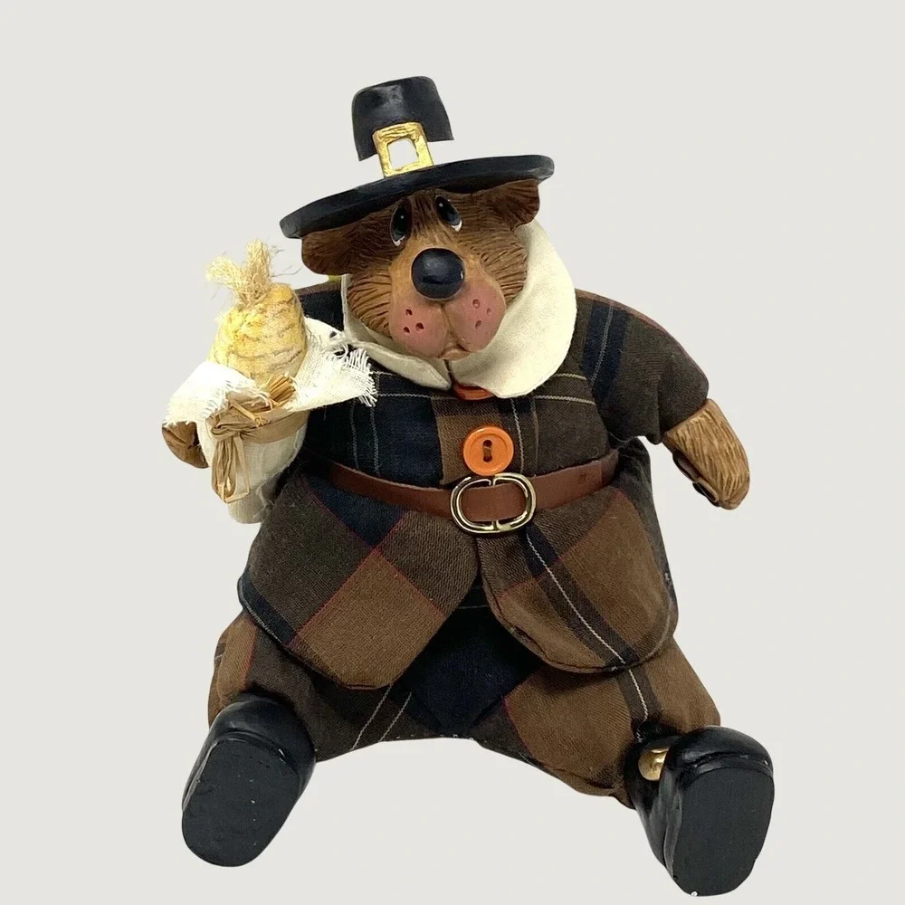 Russ Berrie Figurines Brown Pilgrim Bears Thanksgiving Harvest Vintage